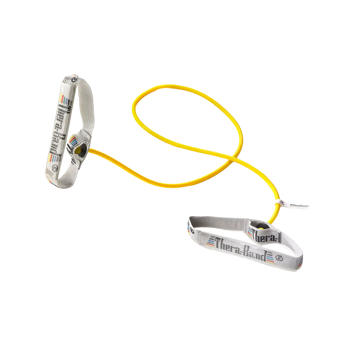 THERABAND Bodytrainer Tubing in gelb mit flexiblen Griffen auf transparentem Hintergrund. #farbe_gelb