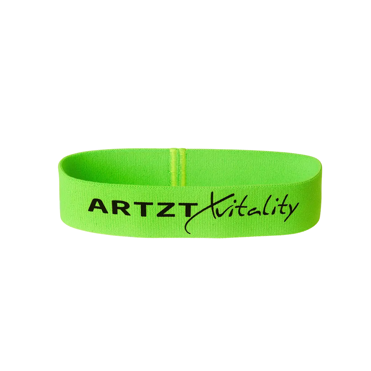 Grünes Loop-Band der Marke ARTZT vitality mit aufgedrucktem Logo, freigestellt vor transparentem Hintergrund. #farbe_grün